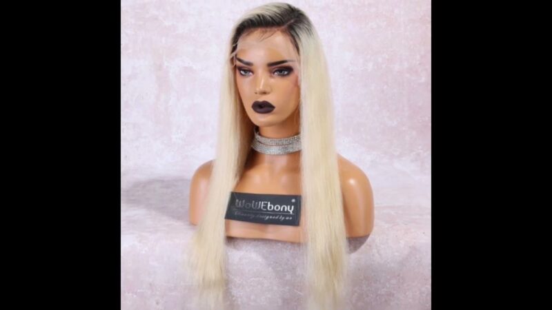 Fast Shipping Dark Roots Blonde Hair WowEbony Indian Remy Human Hair Natural Straight Lace Front Wig