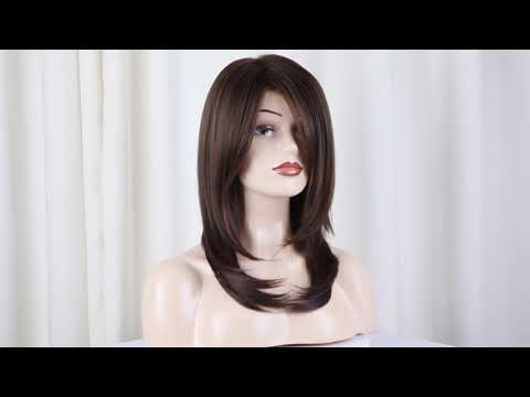 Long Brown Wigs 20 Inch Long Layered Natural Curly Wigs for White Women Shoulder Length Synthetic