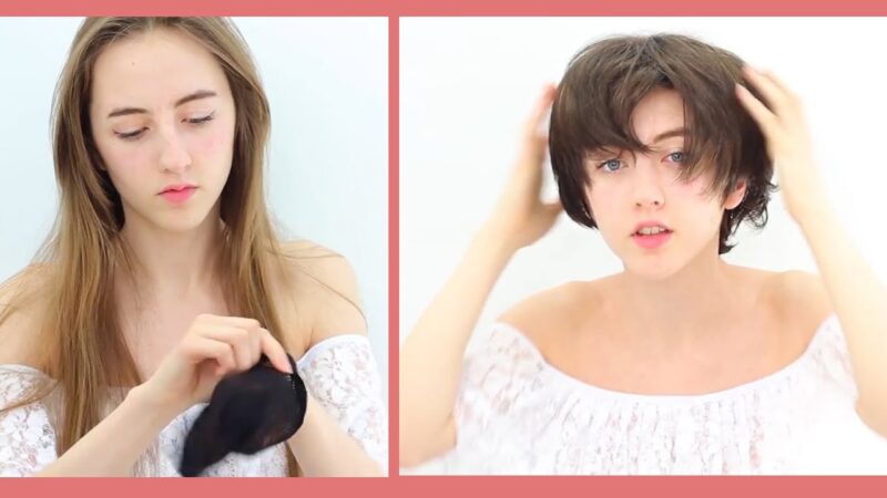 Tutorial—How to wear short wig for long hair woman